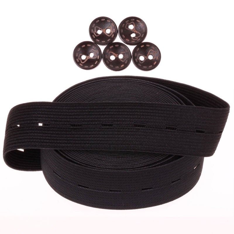 COTOWIN 1 Inch Wide Black Buttonhole Elastic 5 Yards - Image 1